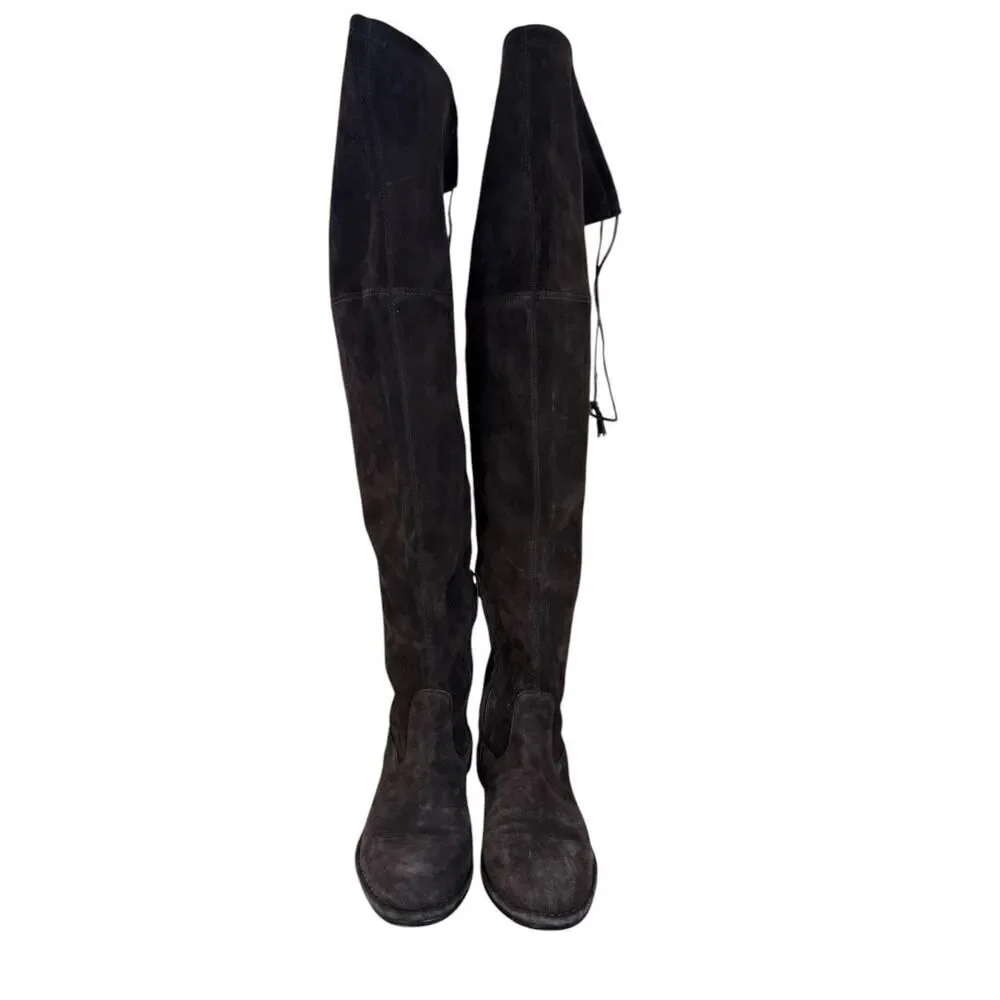 Frye Brown Suede Over-the-Knee Flat Boots with Tie Detail Size 8M